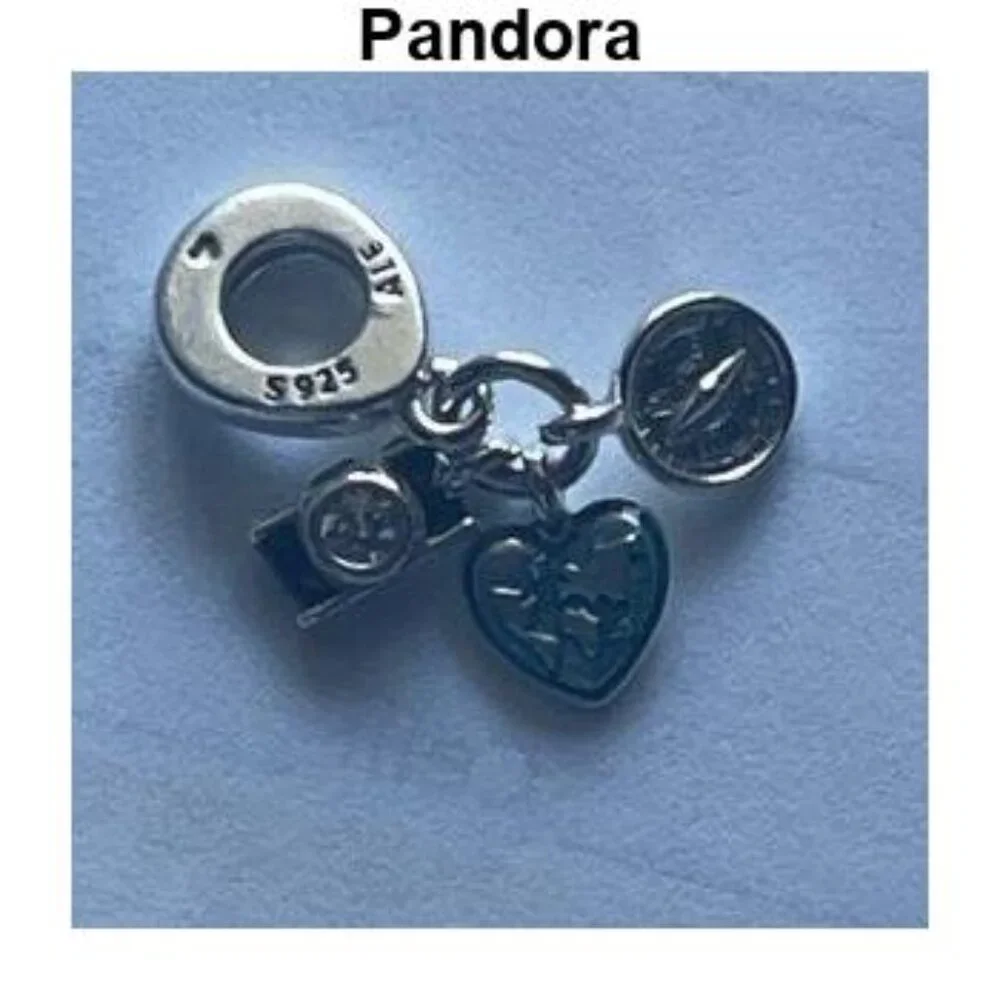 Pandora Camera, Heart & Compass Triple Dangle Charm